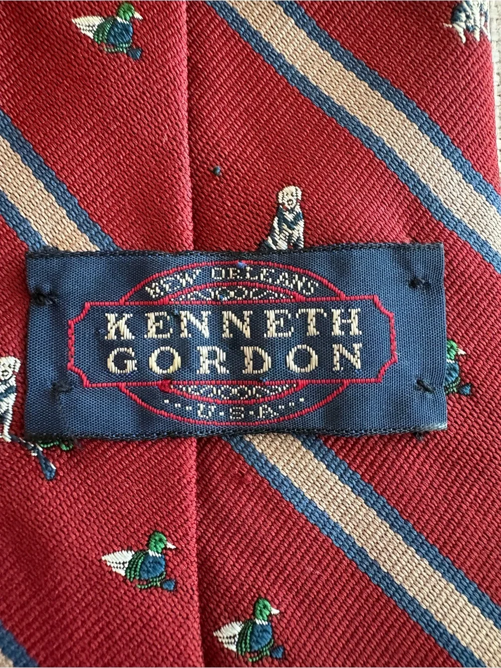 Kenneth Gordon Hunting Dog Duck Tie Burgundy Silk Blend England USA